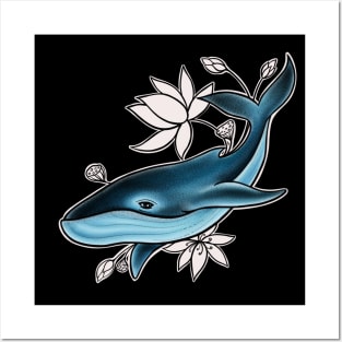 Whale with Lotus flower Posters and Art